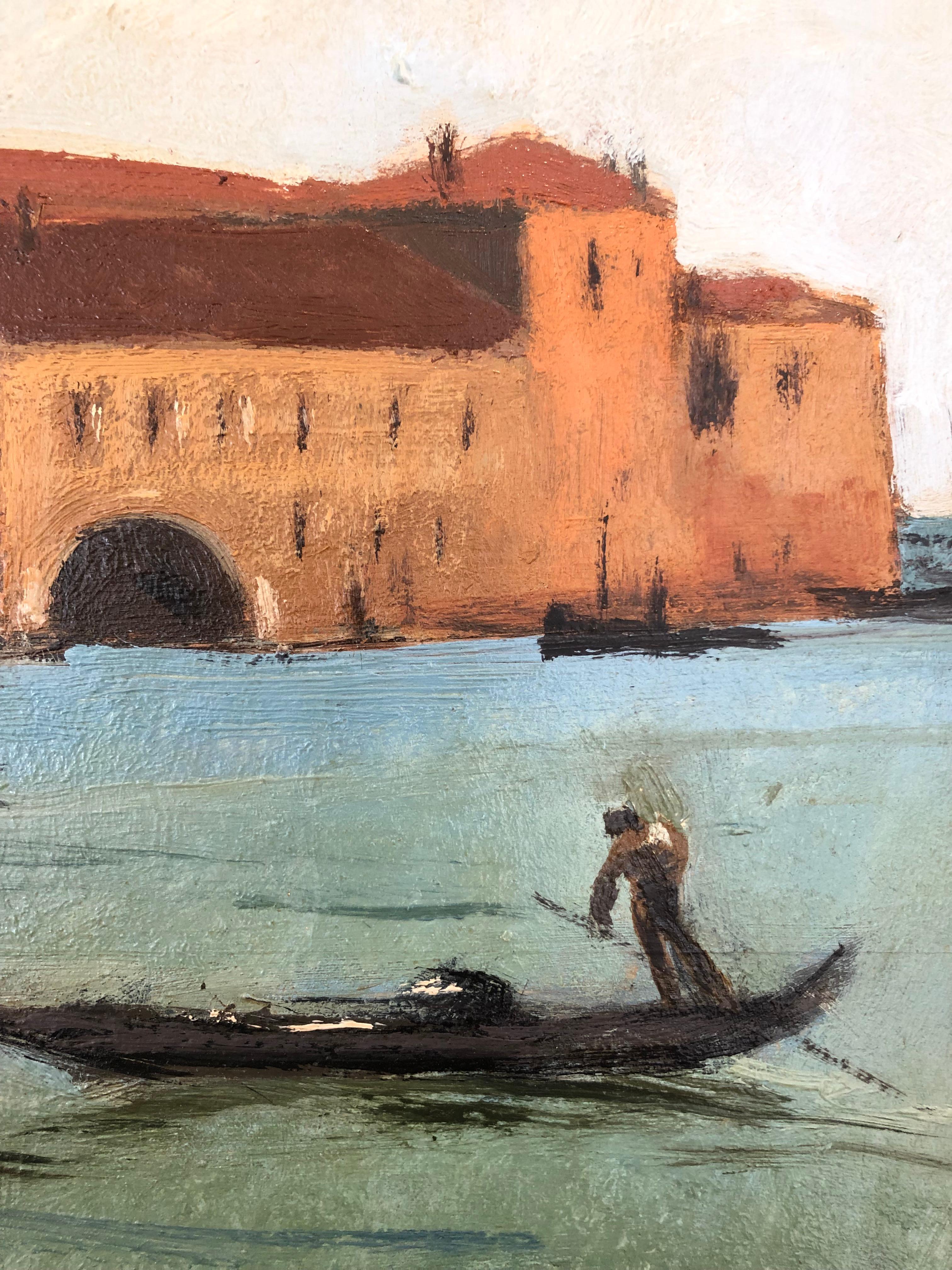 Venice - Gray Landscape Painting by Luigi Surdi