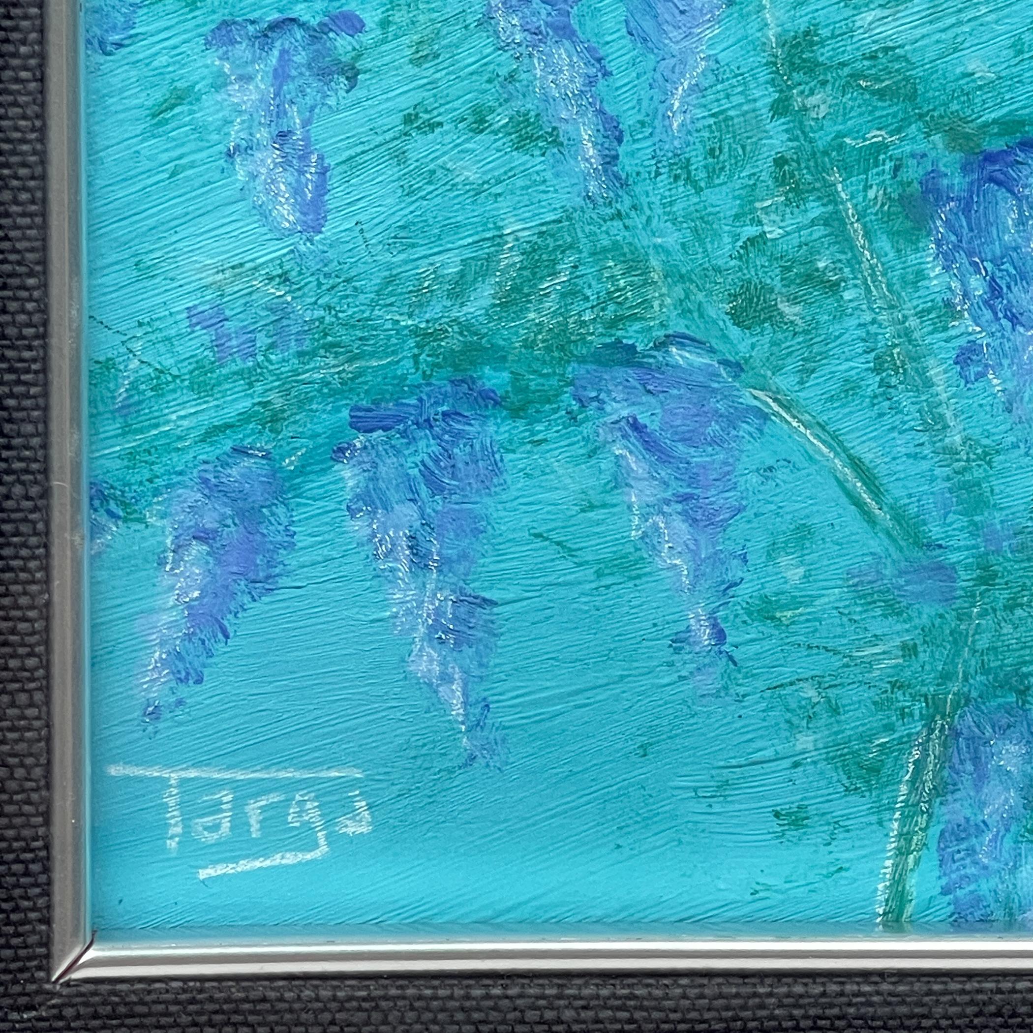 Luigi Targa, Blaue Blumen, Padua, Italien 1970er Jahre, Öl auf Leinwand, gerahmt (Italienisch) im Angebot