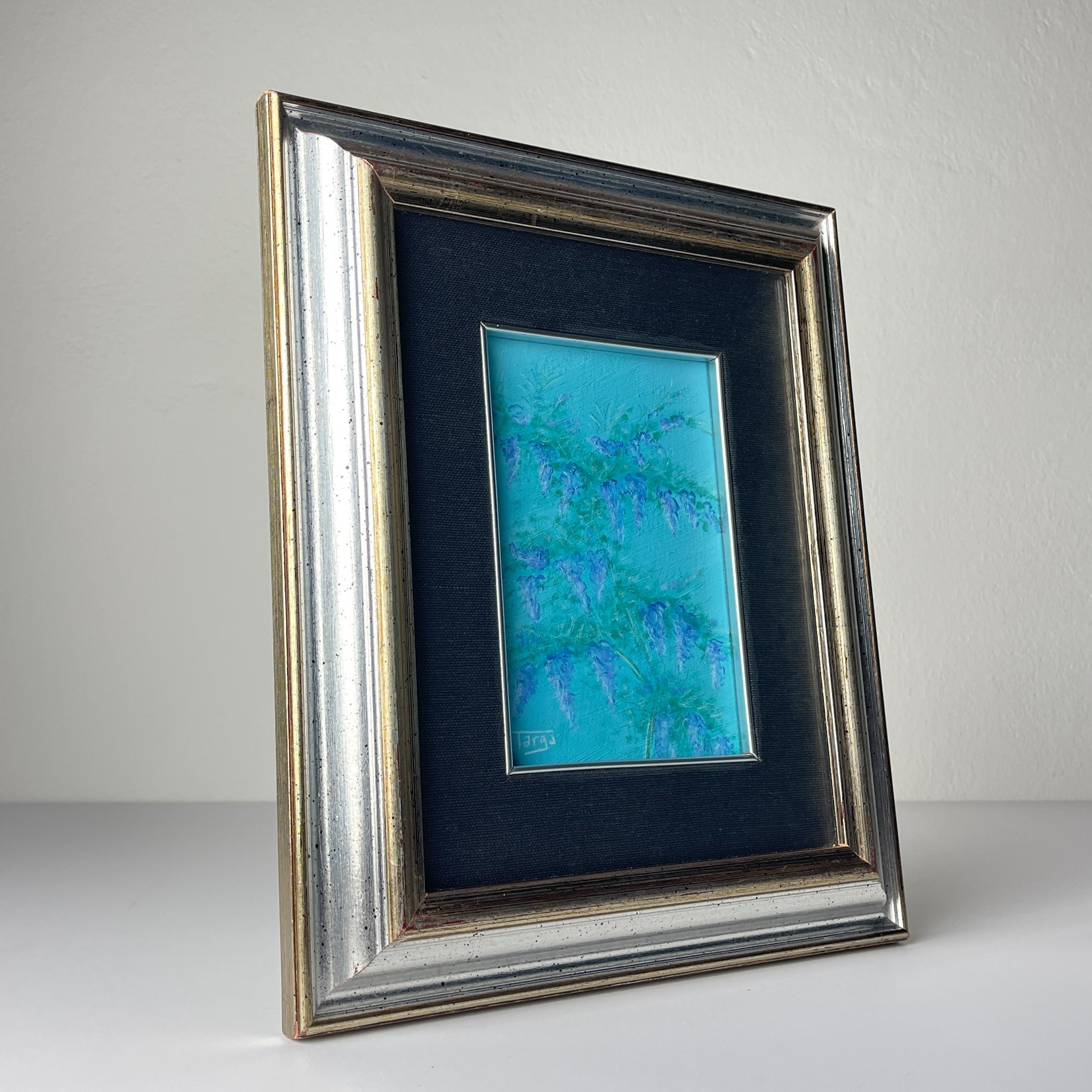 Luigi Targa, Blaue Blumen, Padua, Italien 1970er Jahre, Öl auf Leinwand, gerahmt (20. Jahrhundert) im Angebot
