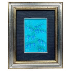 Luigi Targa, Fleurs bleues, Padua, Italie 1970, huile sur toile, encadré