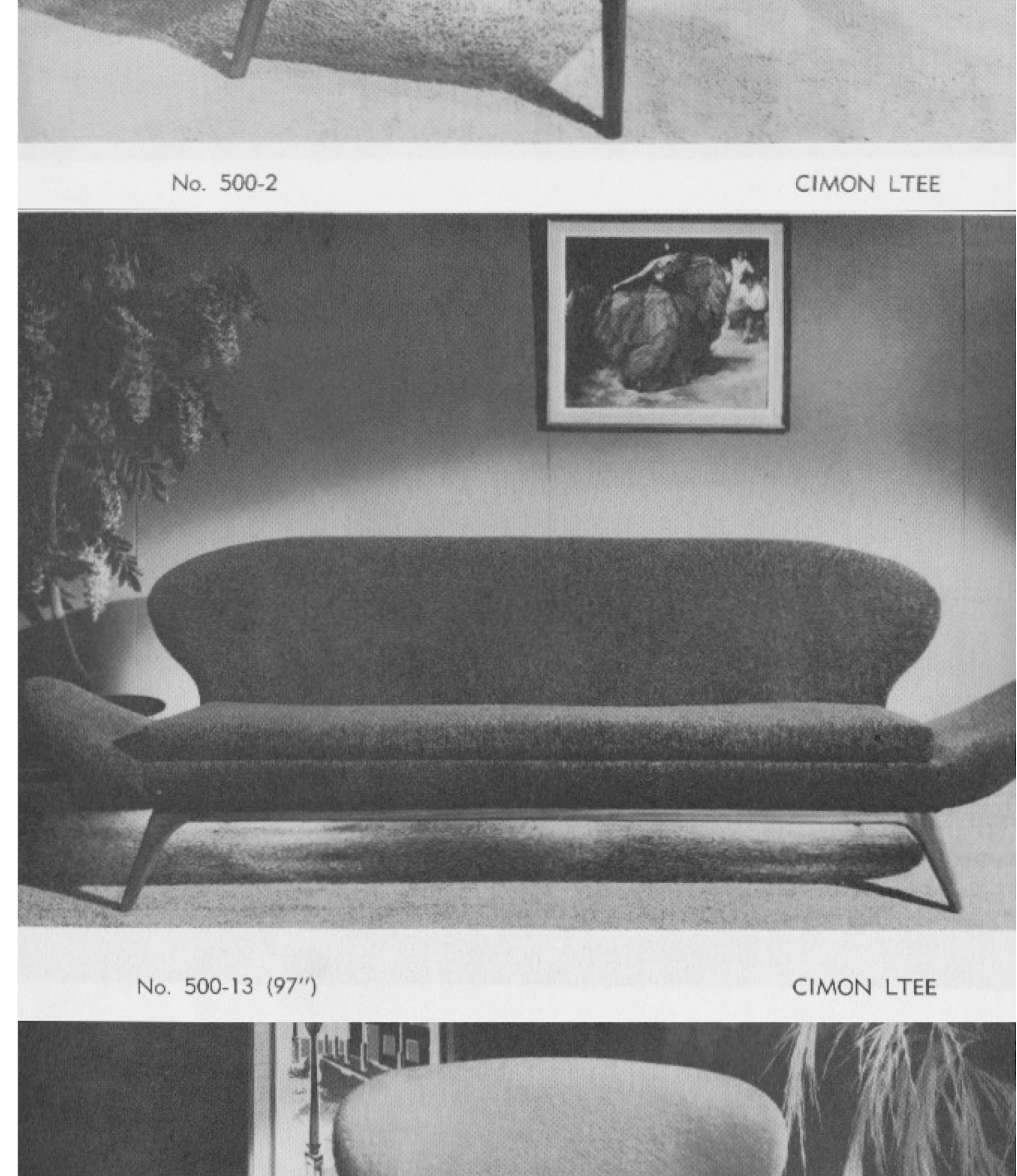 Luigi Tiengo Sofa in Walnut and Blue Raf Simons Fabric for Cimon Montréal, 1963 For Sale 2