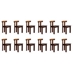 Luigi Vaghi Chairs for Former, Black Leather, 1968, Set of 14