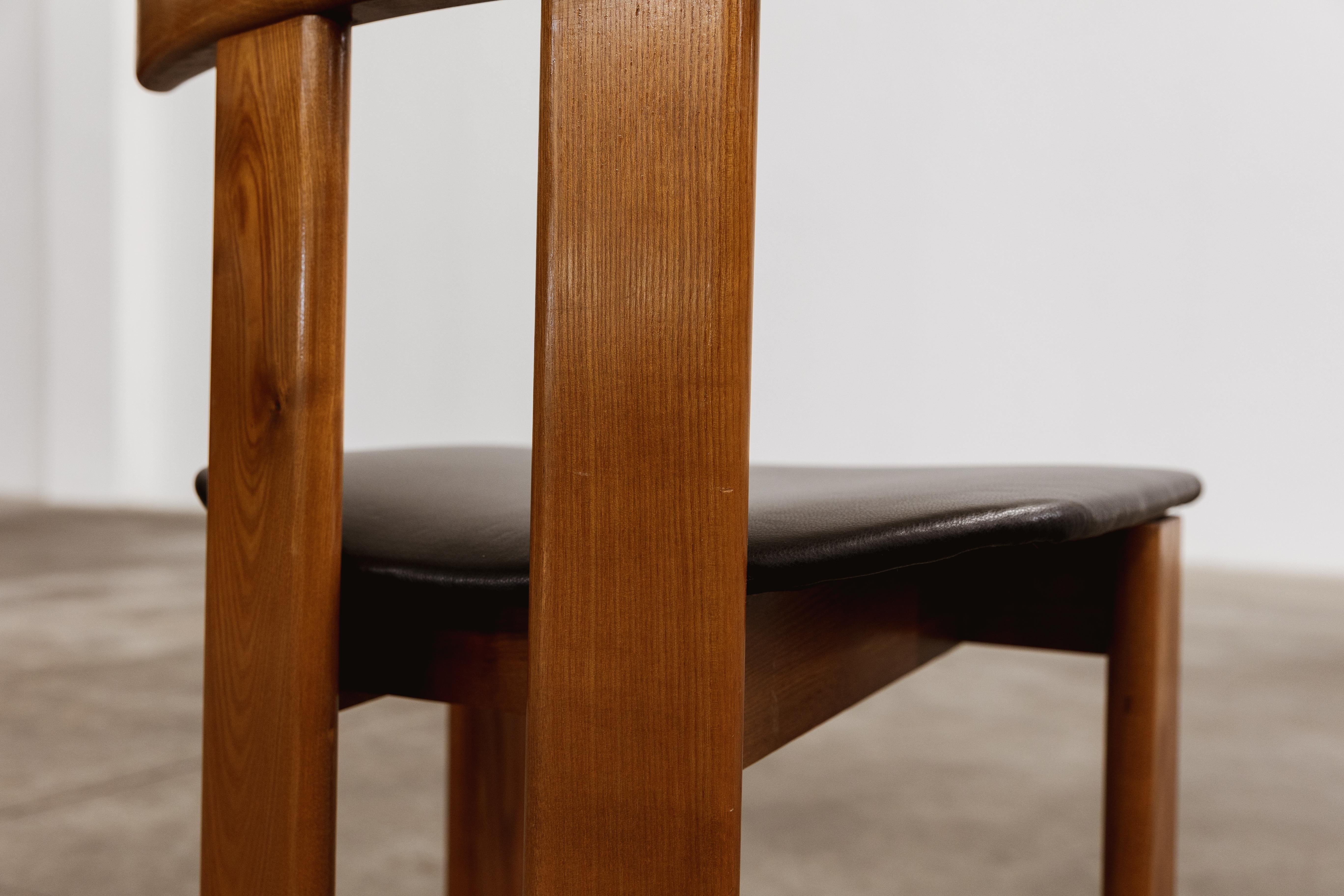 Luigi Vaghi Dining Chairs for Former, Black Leather, 1968, Set of 6 For Sale 8