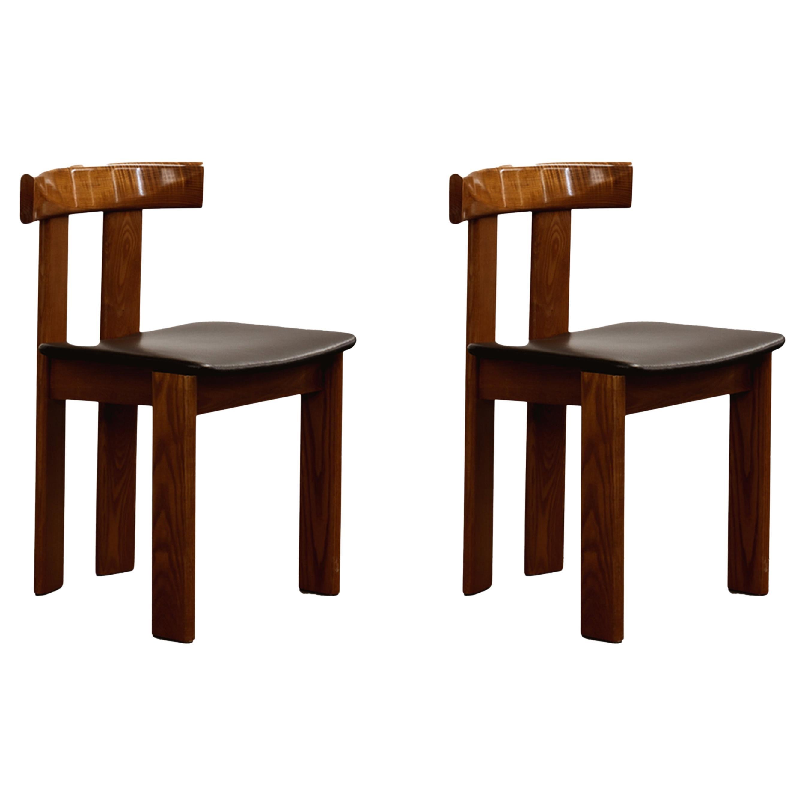 Luigi Vaghi Dining Chairs for Former, Black Leather, 1968, Set of 2