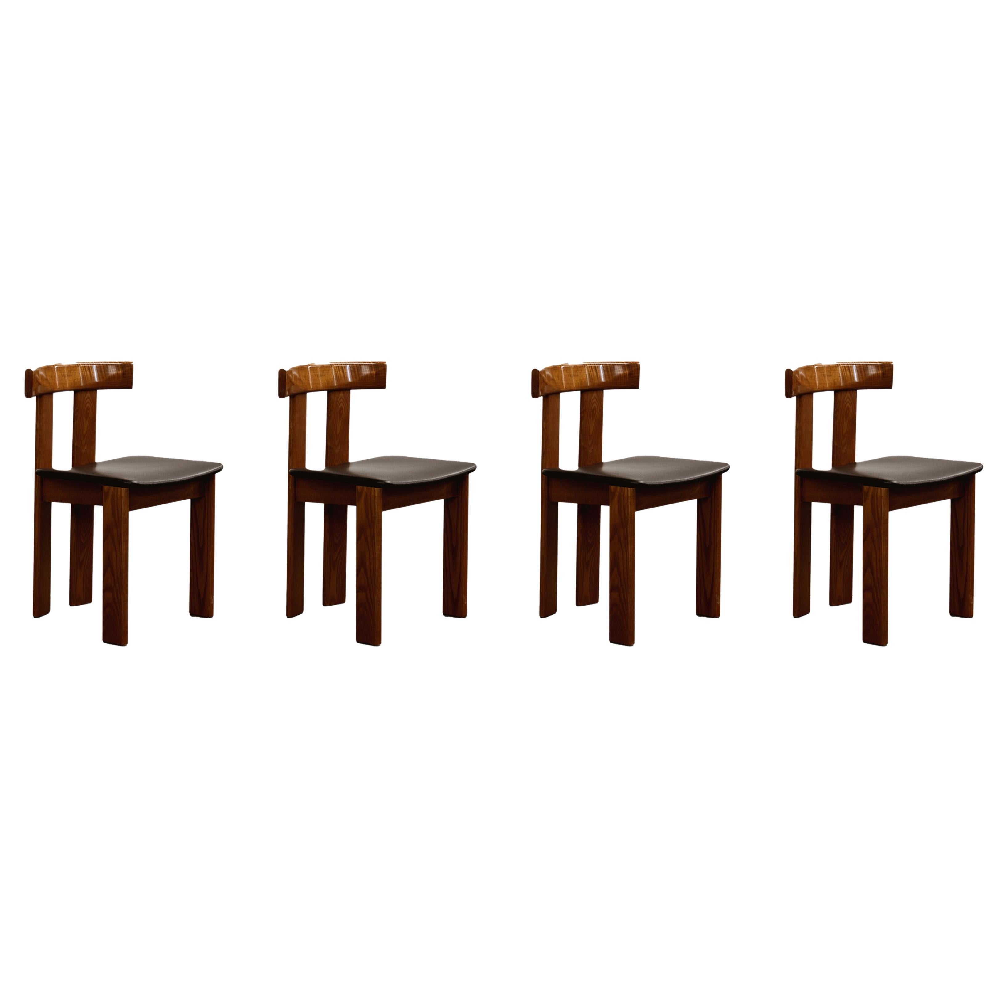 Luigi Vaghi Dining Chairs for Former, Black Leather, 1968, Set of 4
