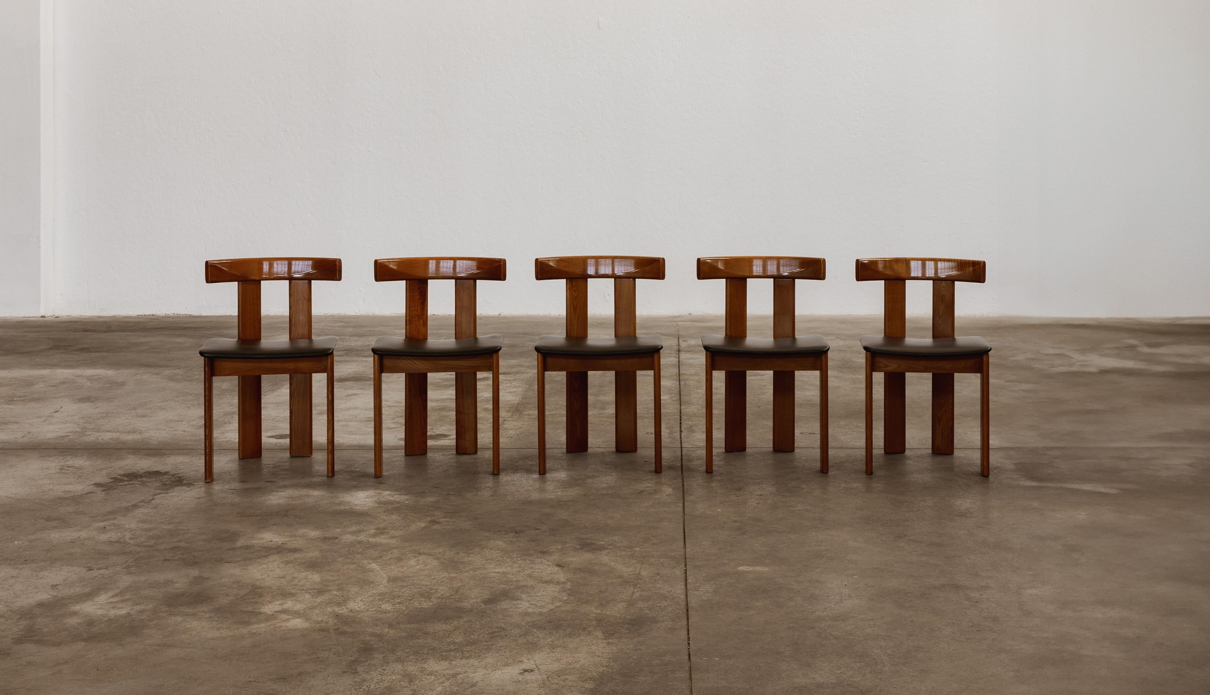 Mid-20th Century Luigi Vaghi Dining Chairs for Former, Black Leather, 1968, Set of 5 For Sale