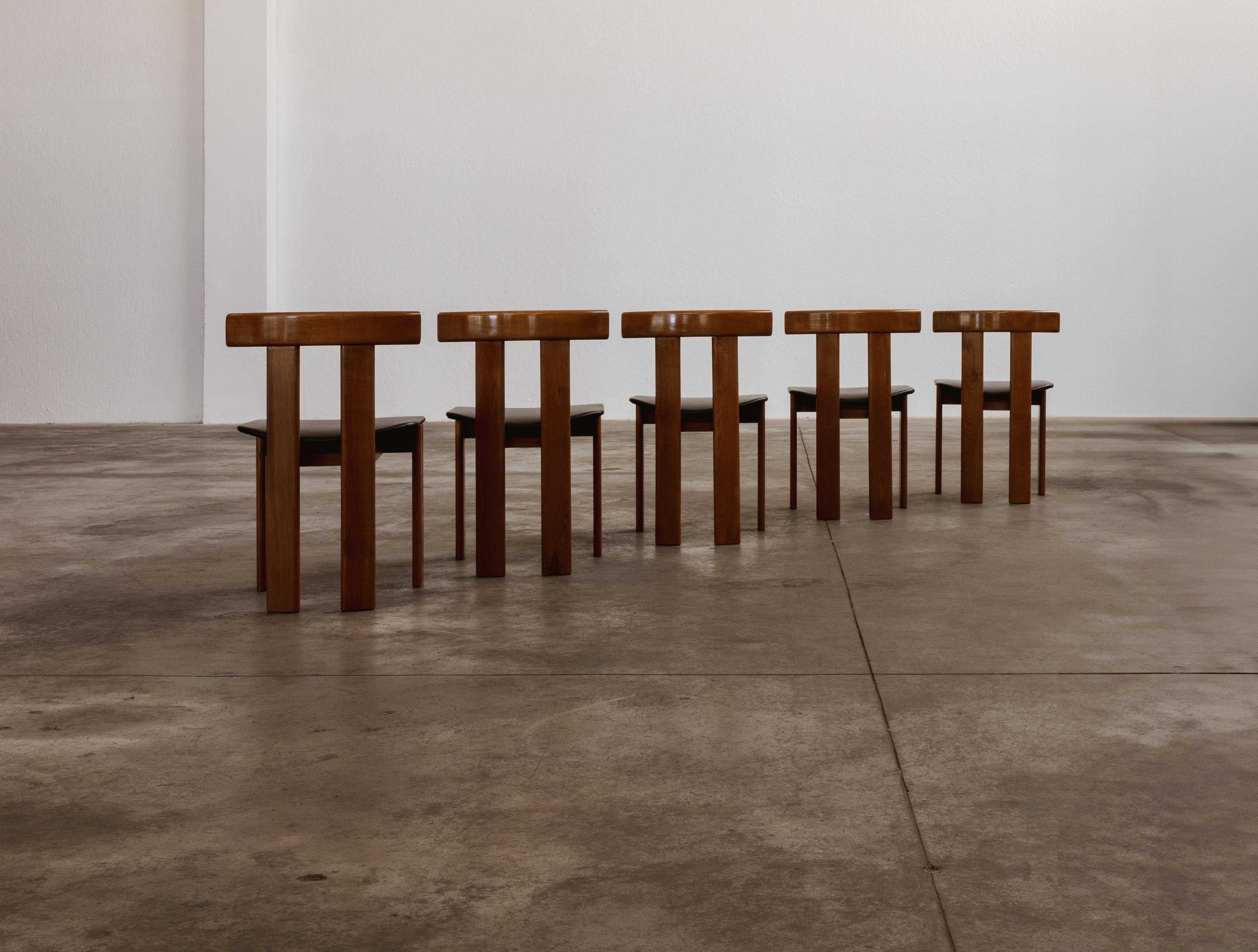Luigi Vaghi Dining Chairs for Former, Black Leather, 1968, Set of 5 For Sale 2