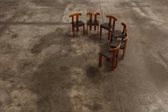 Luigi Vaghi Esszimmerstühle für Former, Schwarzes Leder, 1968, 6-teilig