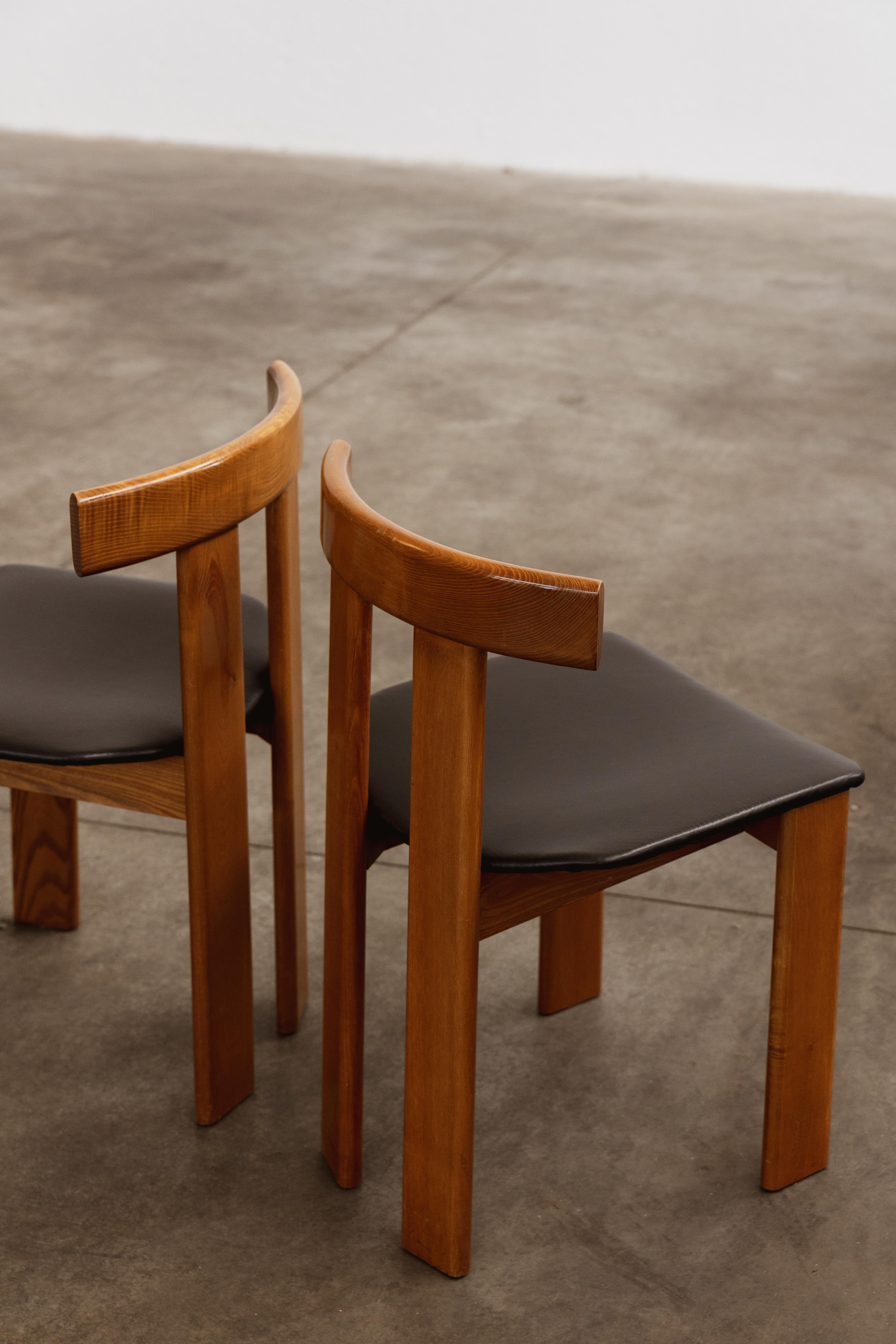 Post-Modern Luigi Vaghi Dining Chairs for Former, Black Leather, 1968, Set of 8 For Sale