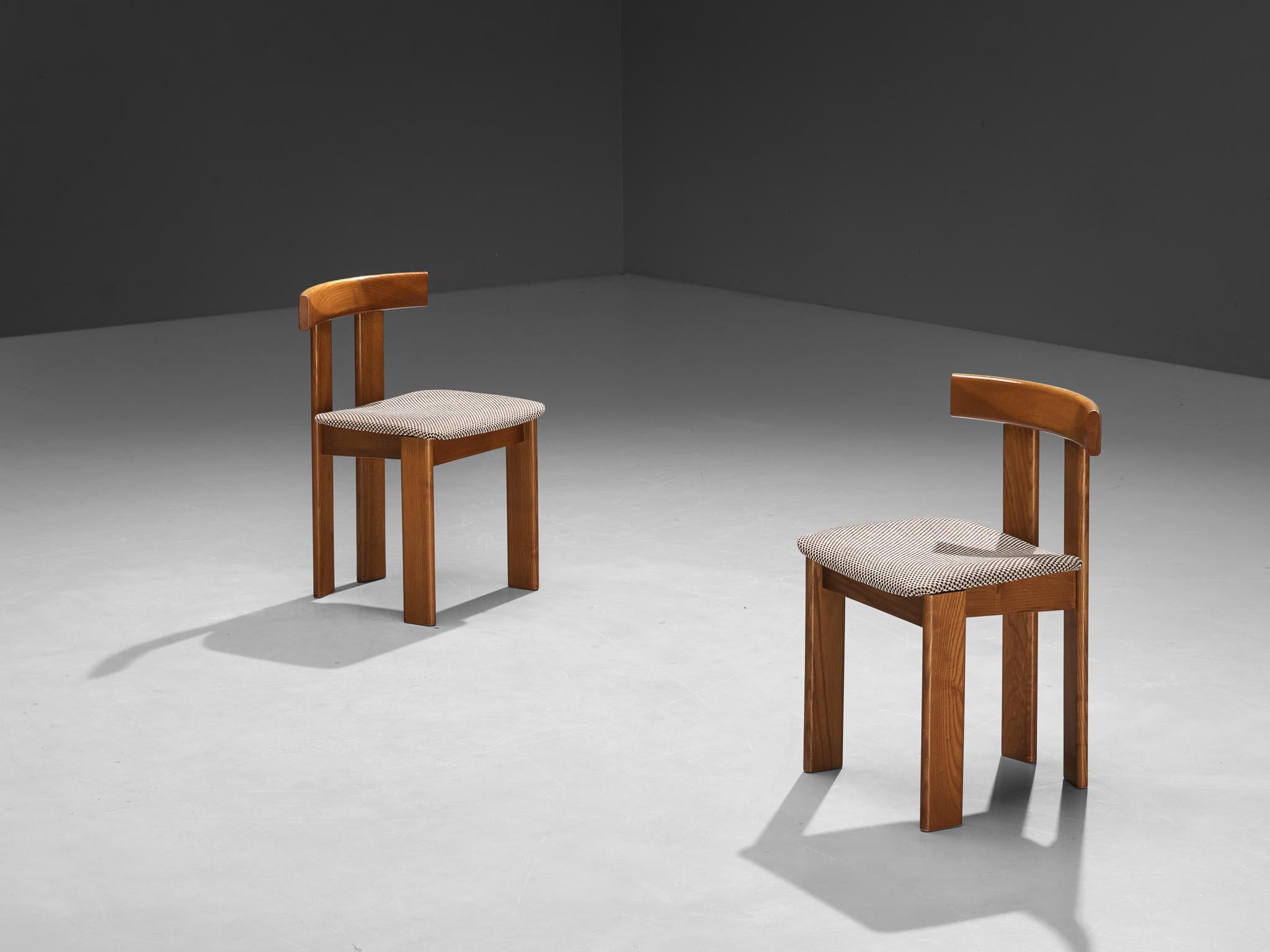 Mid-Century Modern Luigi Vaghi for Former Dining Chairs in Ash and Brown Off-white Fabric