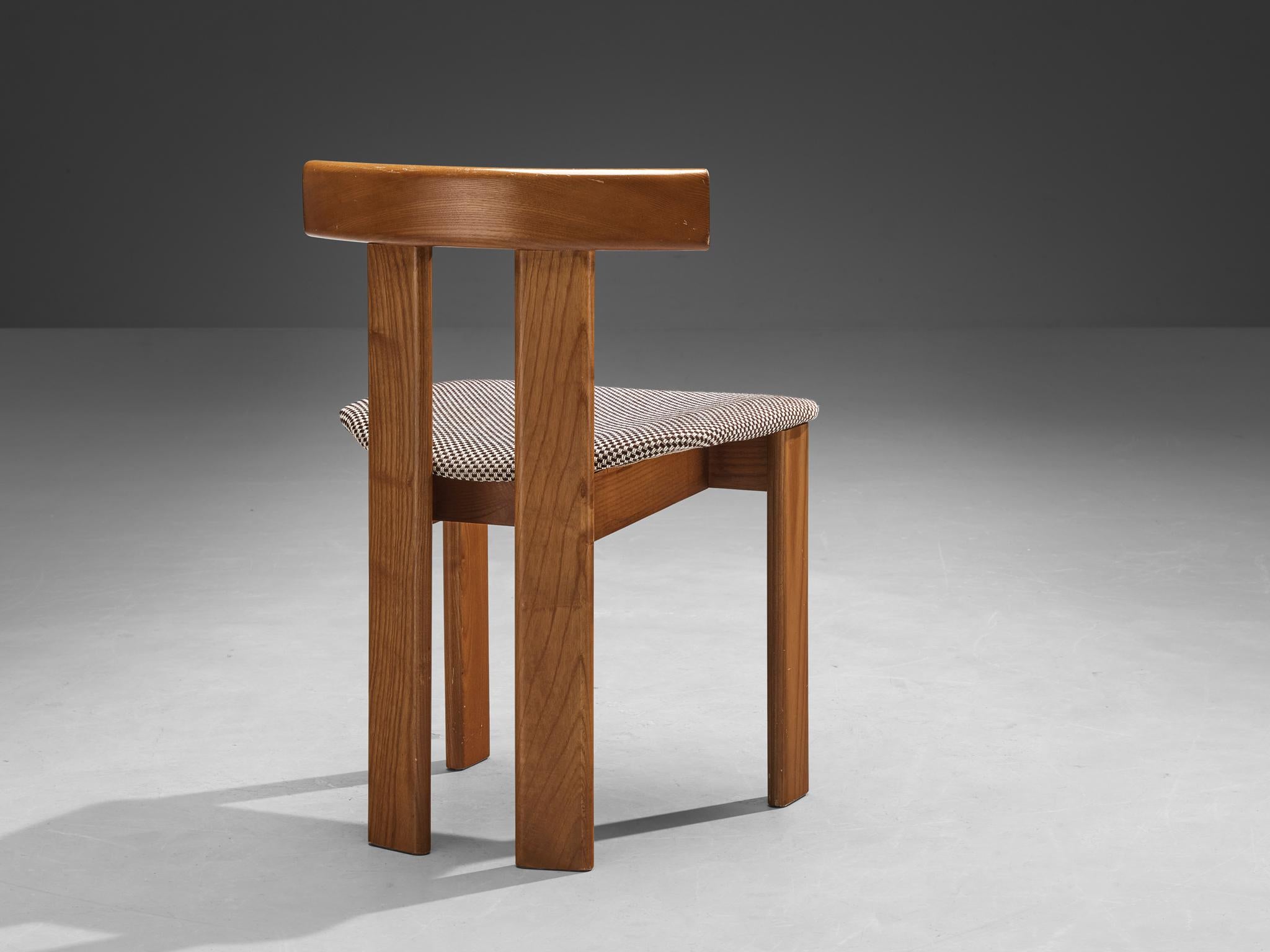 Italian Luigi Vaghi for Former Dining Chairs in Ash and Brown Off-white Fabric