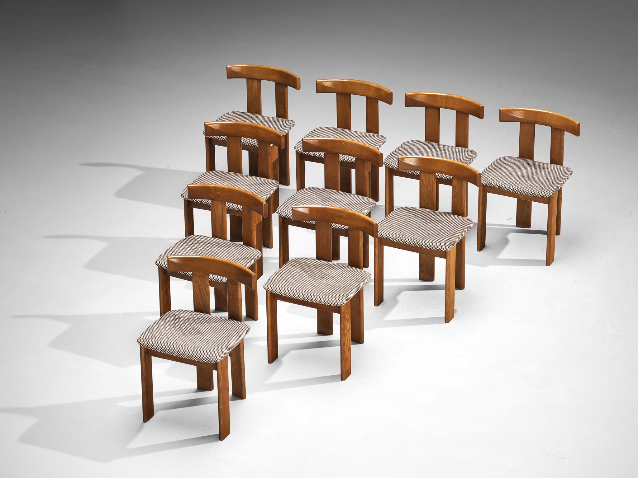 Luigi Vaghi for Former Dining Chairs in Ash and Brown Off-white Fabric In Good Condition In Waalwijk, NL