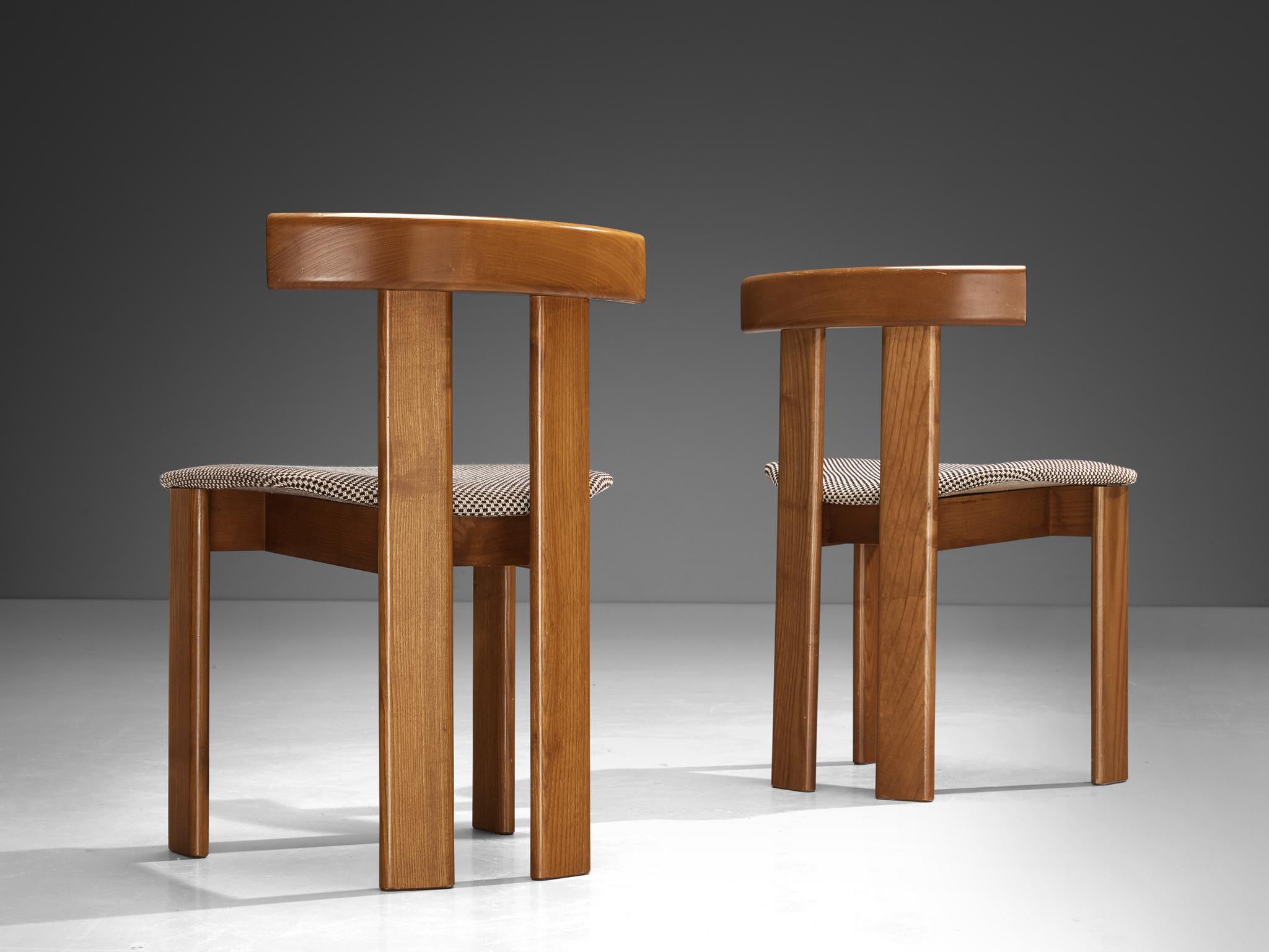 Mid-20th Century Luigi Vaghi for Former Dining Chairs in Ash and Brown Off-white Fabric