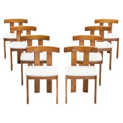 Ensemble de huit chaises de salle à manger en frêne et tissu blanc Luigi Vaghi pour Former