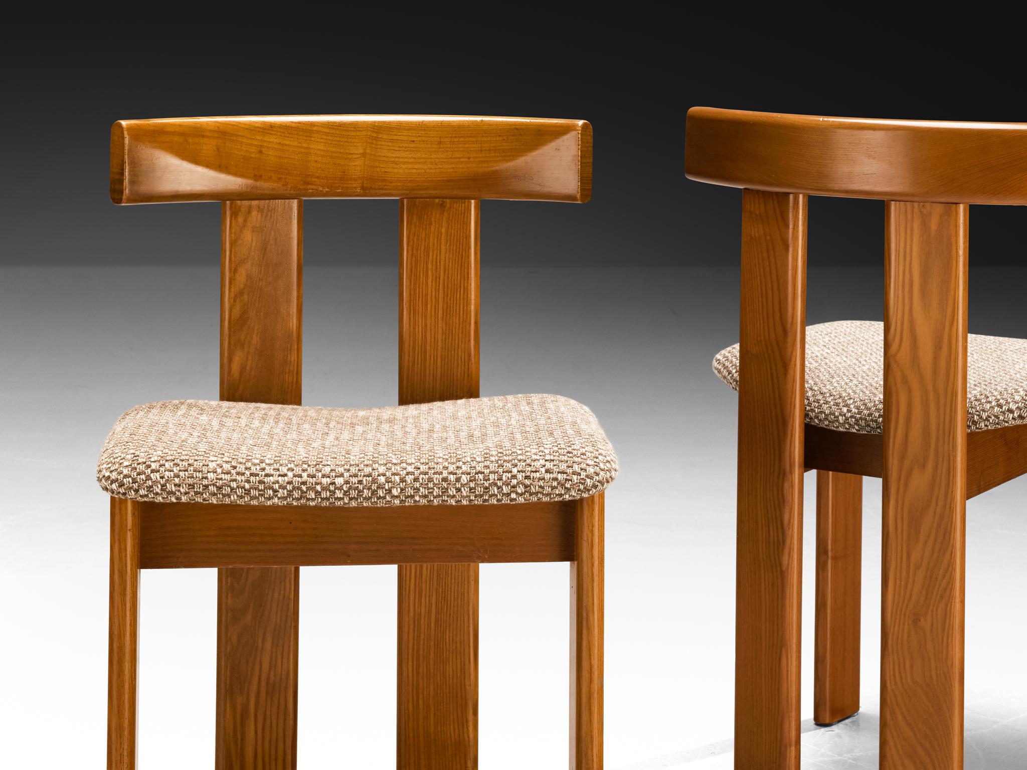 Mid-Century Modern Luigi Vaghi for Former Set of Eight Dining Chairs in Ash and Woven For Sale