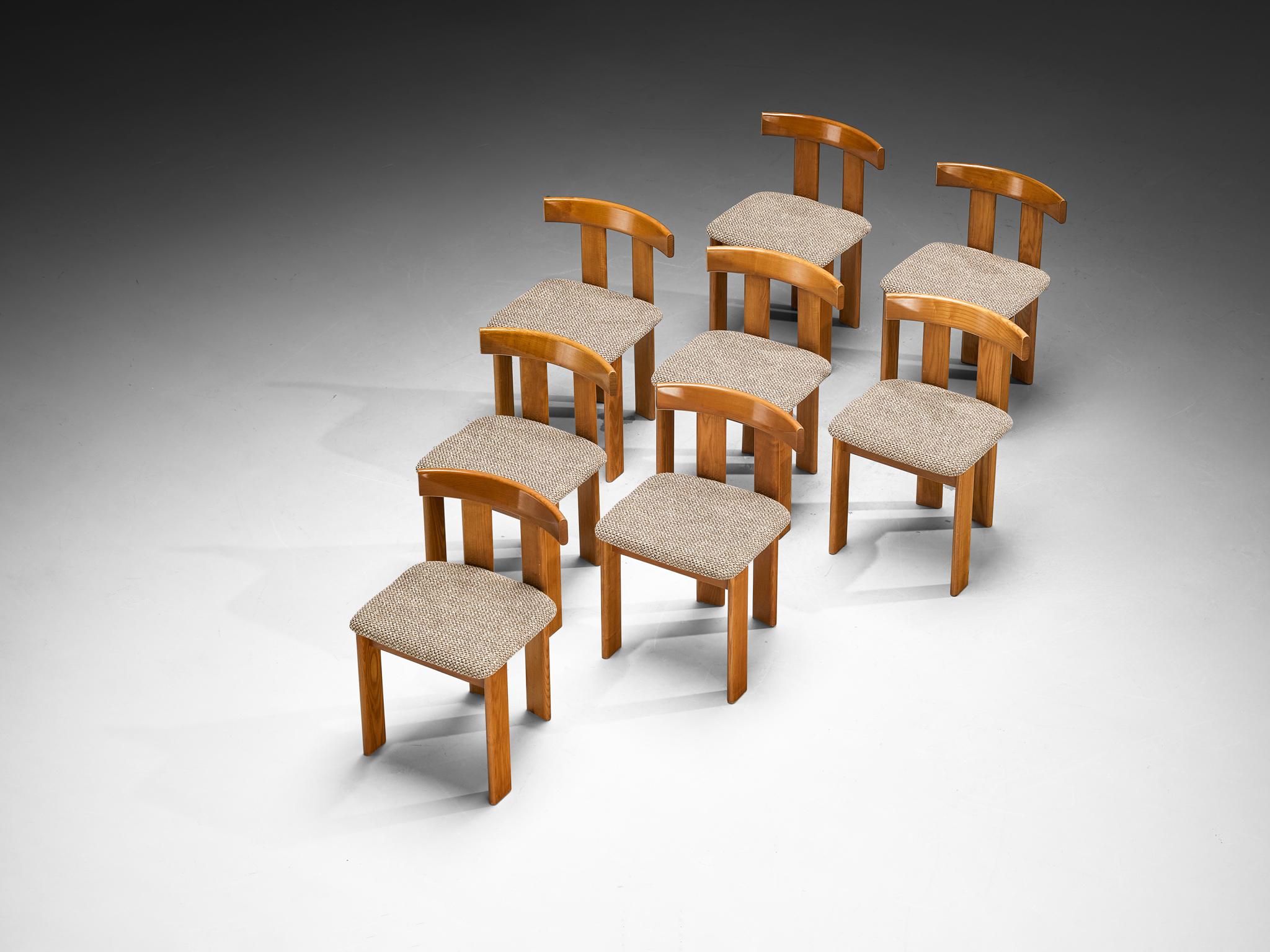 Luigi Vaghi for Former Set of Eight Dining Chairs in Ash and Woven For Sale 1
