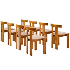 Luigi Vaghi for Former Set of Eight Dining Chairs in Ash Checkered Fabic