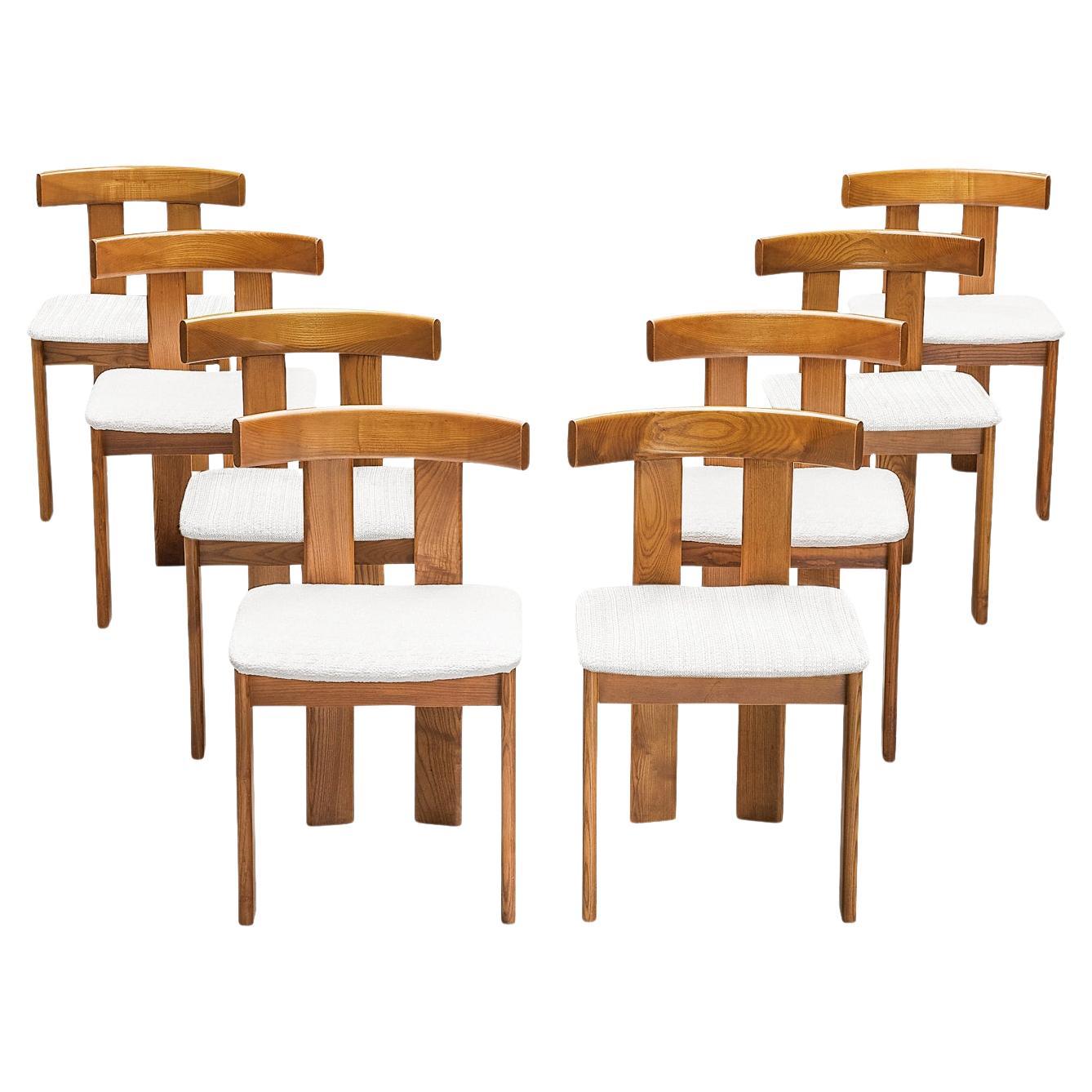 Luigi Vaghi for Former Set of Eight Dining Chairs in Ash & White Upholstery  For Sale