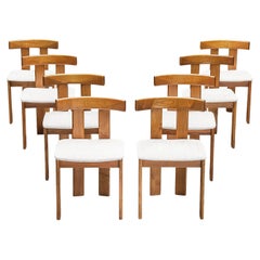 Luigi Vaghi for Whiting Ensemble de huit chaises de salle à manger en frêne et tapisserie blanche 