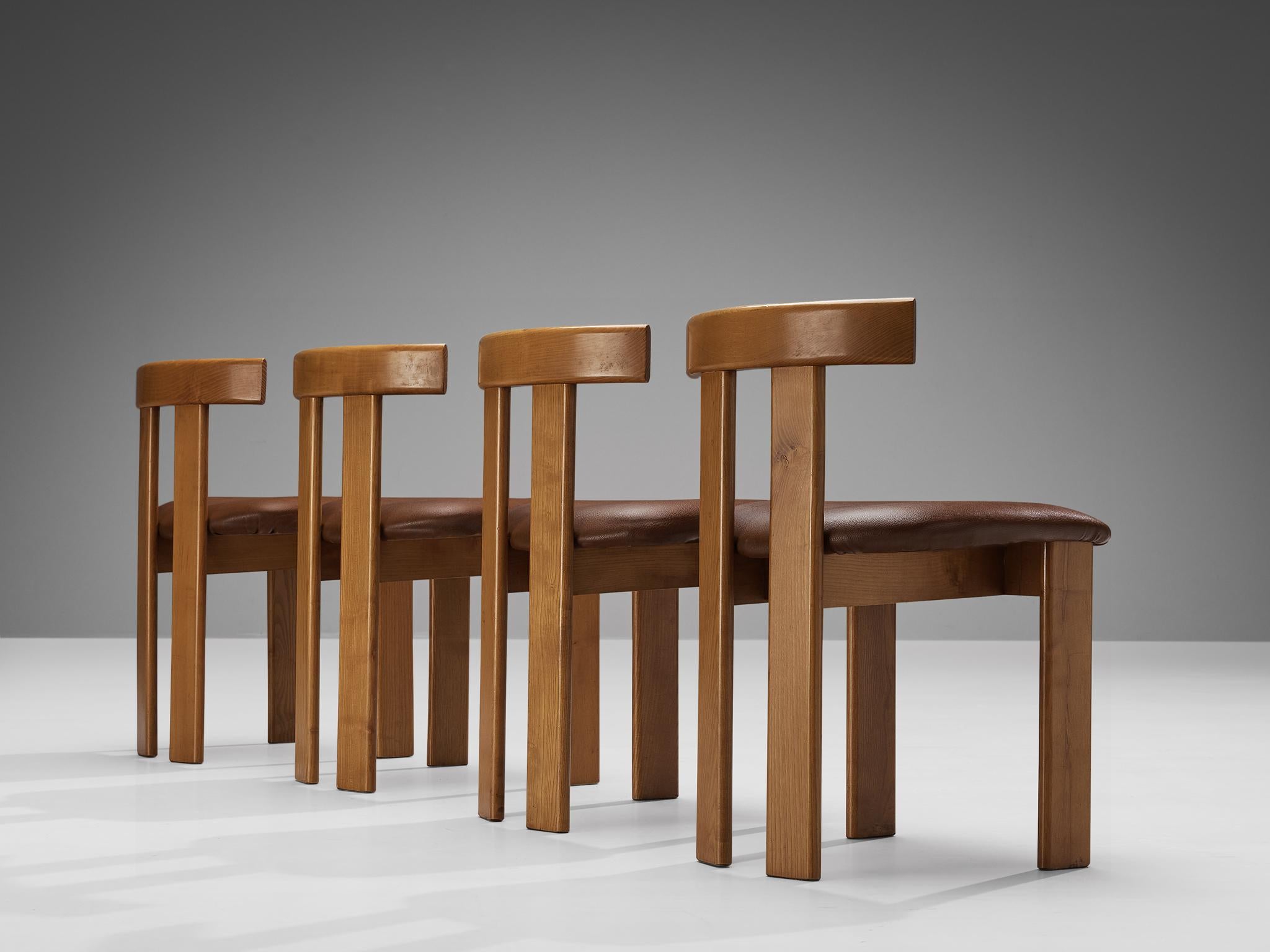 Luigi Vaghi for Former Set of Four Dining Chairs in Ash with Brown Seats For Sale 1