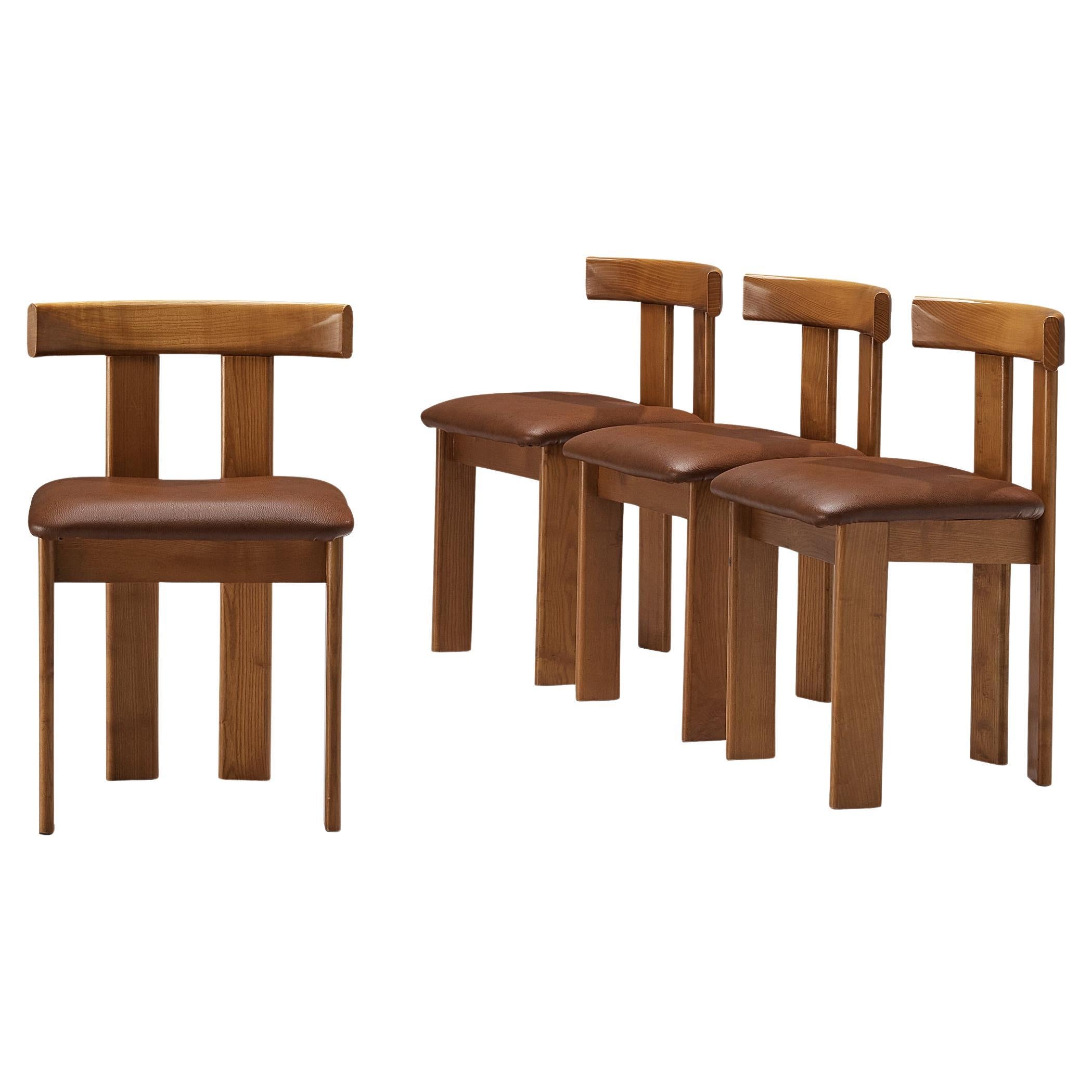Luigi Vaghi for Former Set of Four Dining Chairs in Ash with Brown Seats For Sale