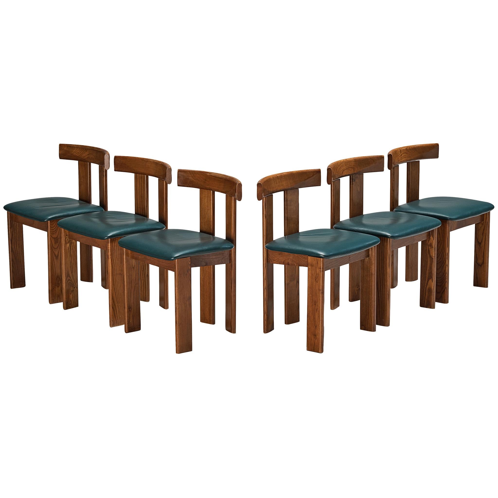 Luigi Vaghi for Former Set of Six Dining Chairs in Ash and Leatherette