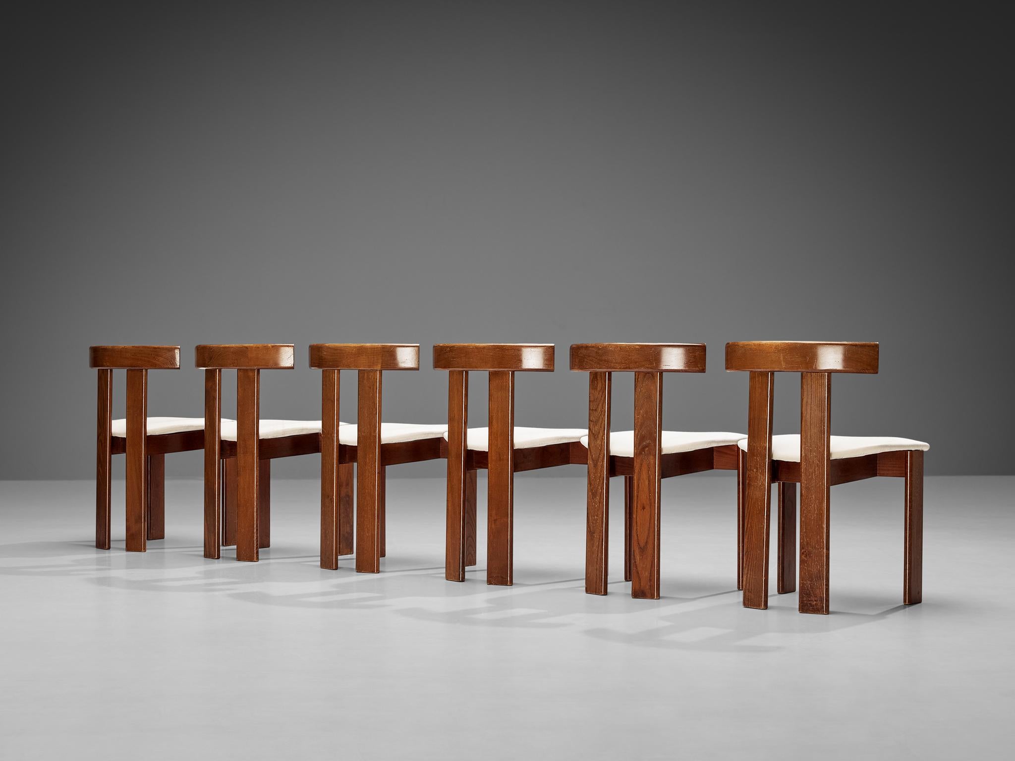 Mid-20th Century Luigi Vaghi for Former Set of Six Dining Chairs in Ash and White Upholstery  For Sale