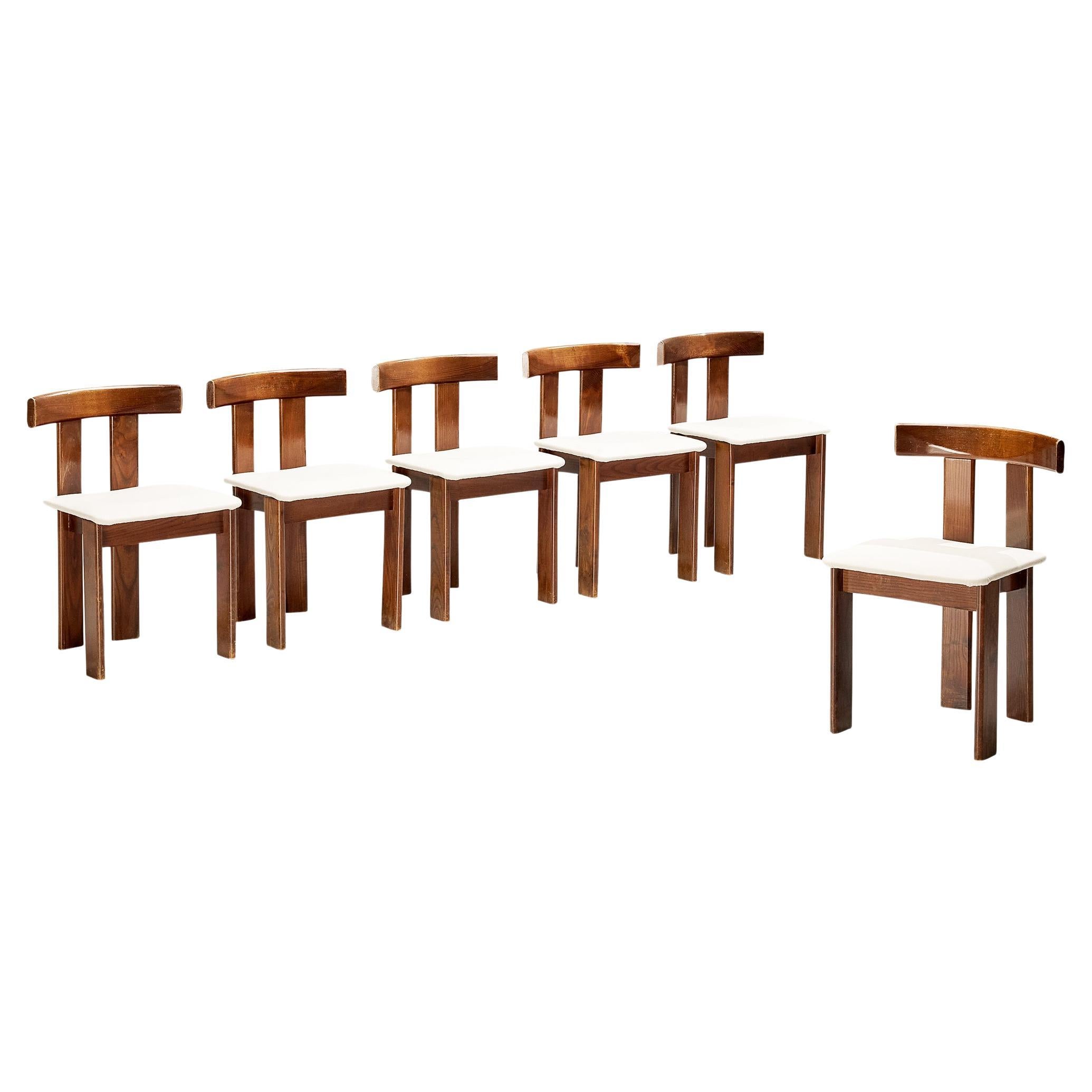 Luigi Vaghi for Former Set of Six Dining Chairs in Ash and White Upholstery  For Sale