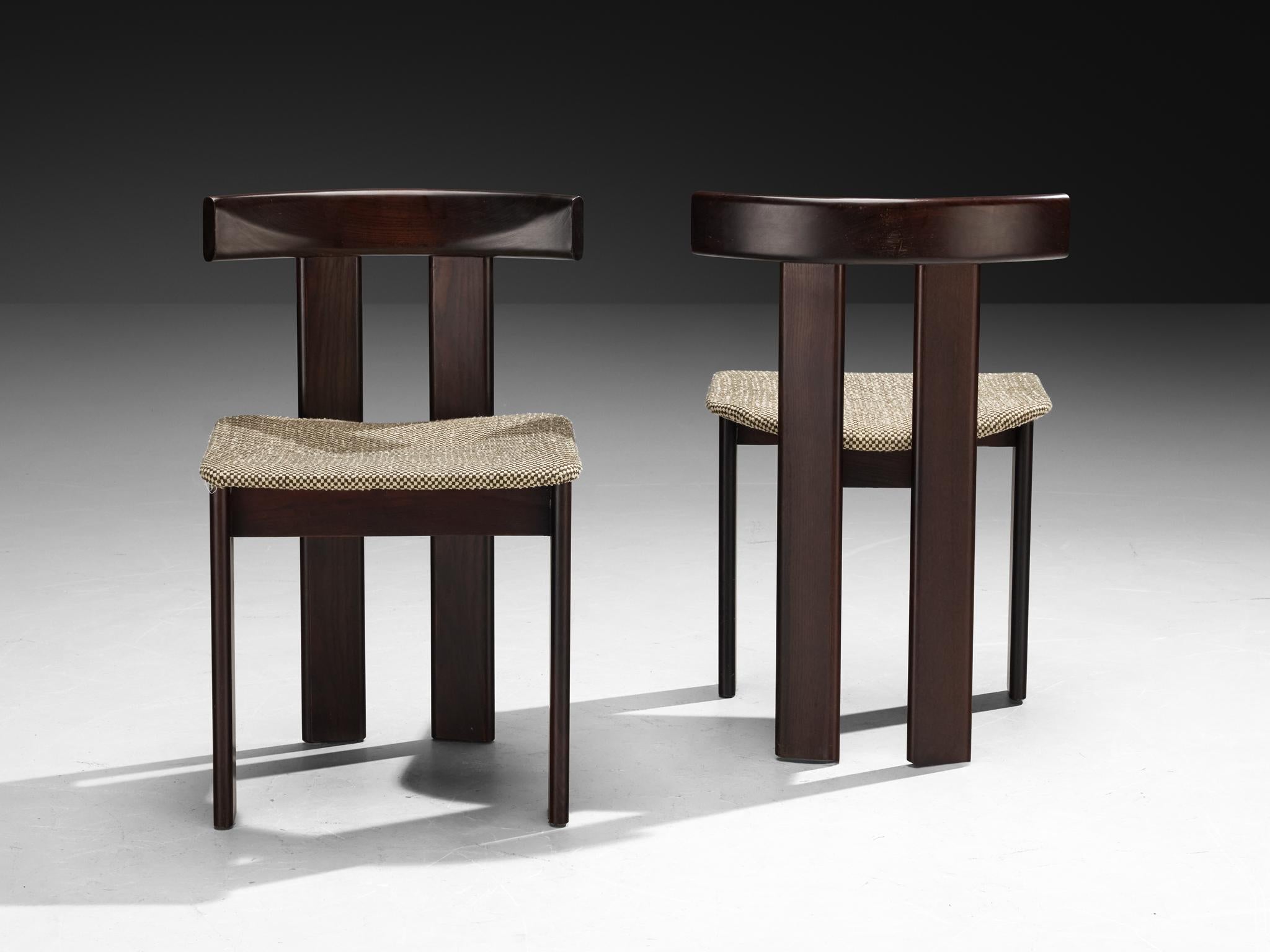 Luigi Vaghi für Former Satz von sechs Esszimmerstühlen aus Esche und gewebtem Stoff (Italienisch) im Angebot