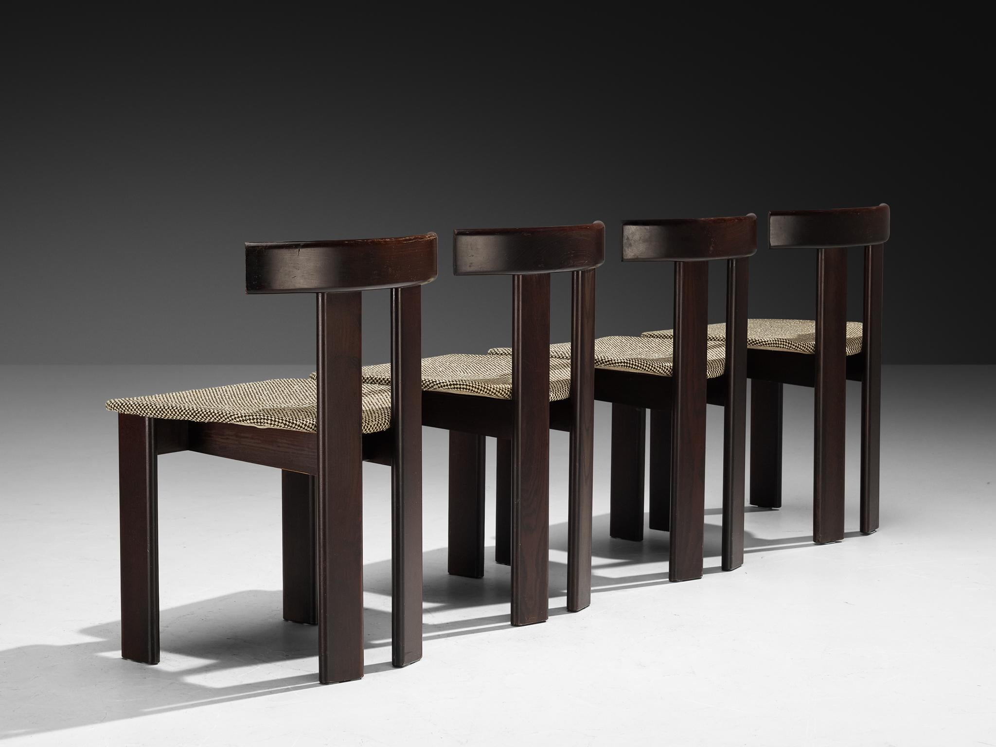 Luigi Vaghi für Former Satz von sechs Esszimmerstühlen aus Esche und gewebtem Stoff im Zustand „Gut“ im Angebot in Waalwijk, NL