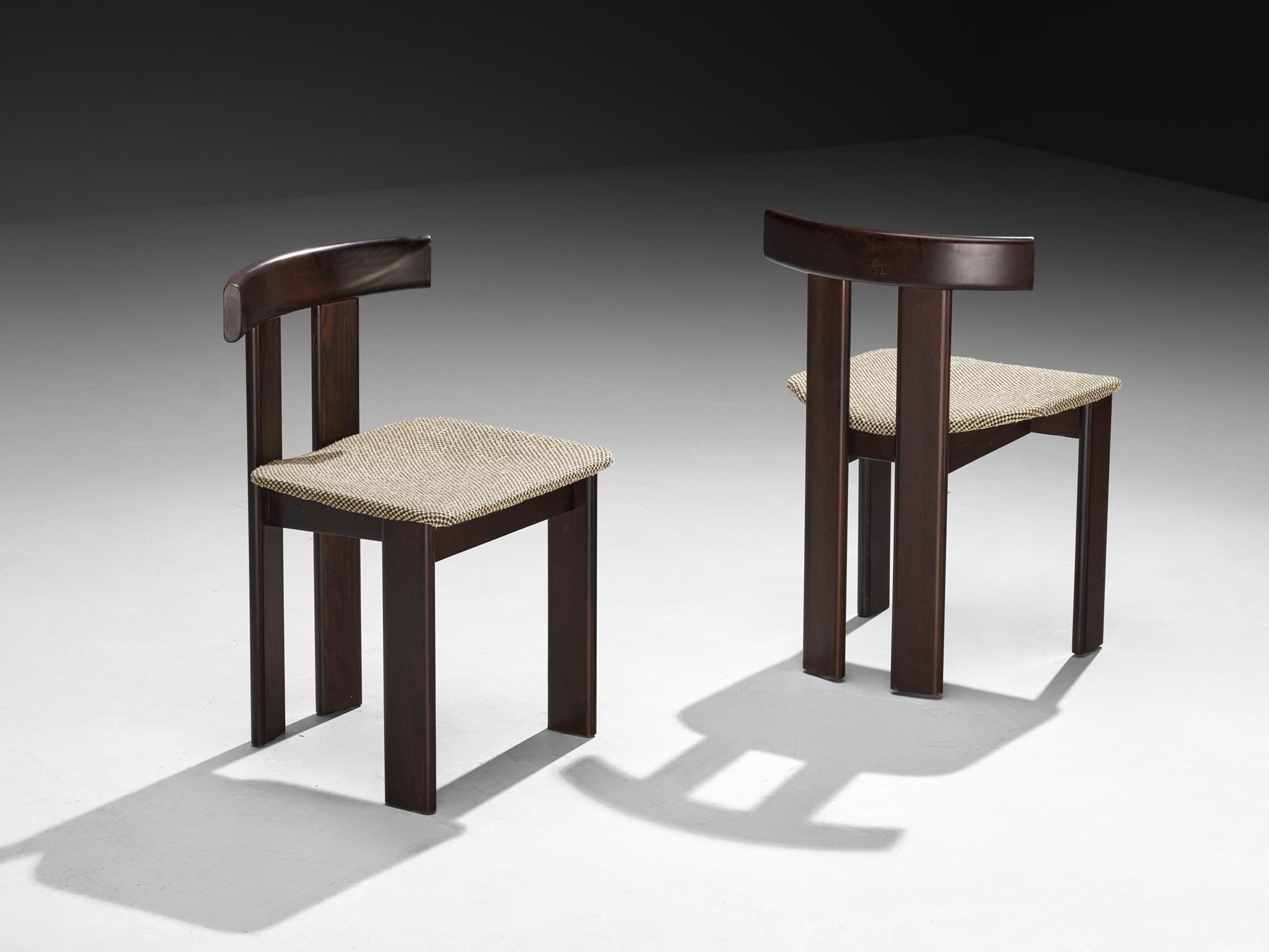 Luigi Vaghi für Former Satz von sechs Esszimmerstühlen aus Esche und gewebtem Stoff (Mitte des 20. Jahrhunderts) im Angebot