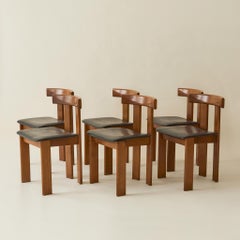 Luigi Vaghi Wood Dining Chairs With Black Seat, Set of 6, 1960's Italy