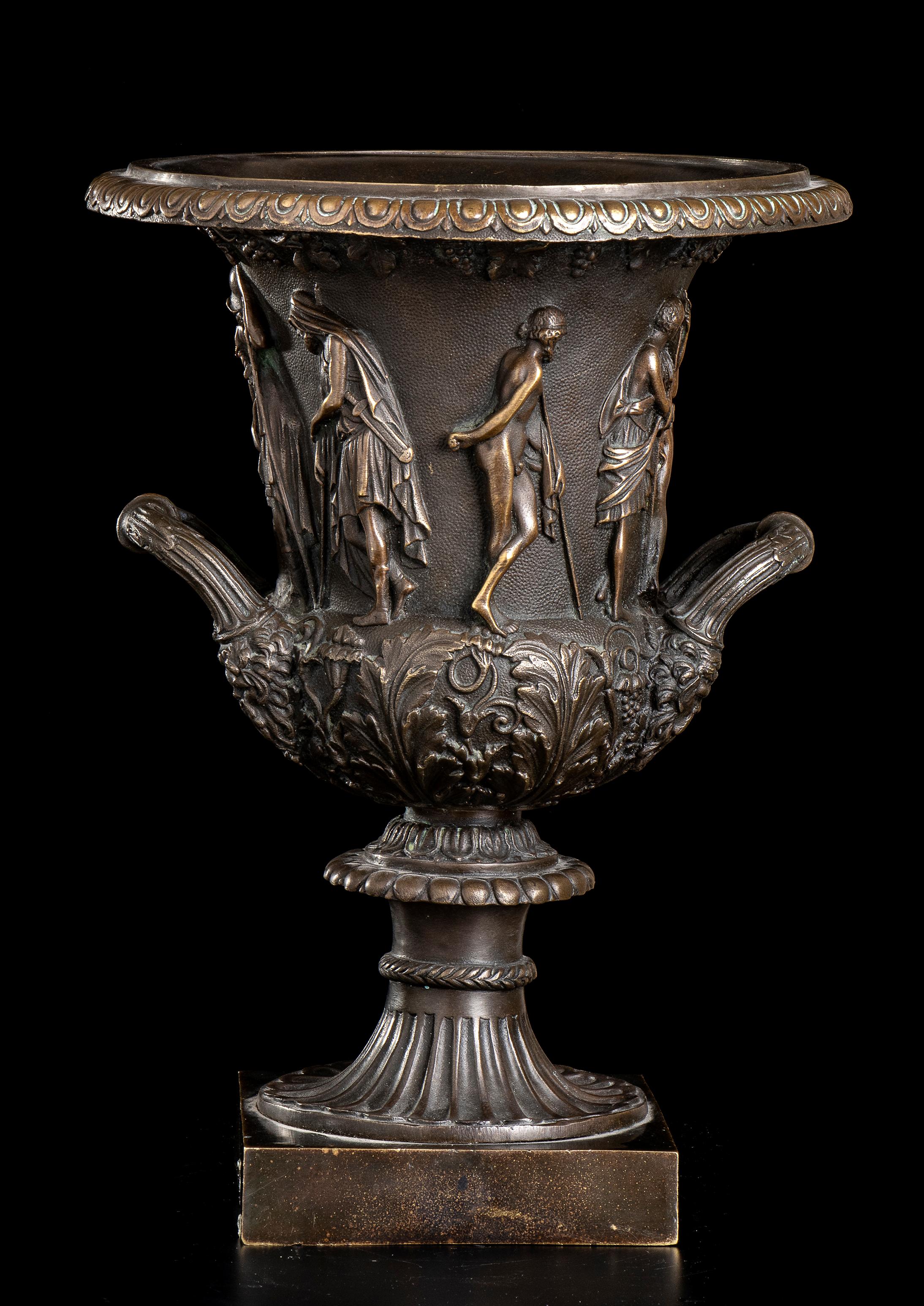 Pair Of Medici Vase Chiseled Bronze After The Antique Italian 19th Century 1