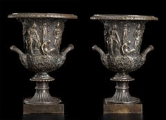 Pair Of Medici Vase Chiseled Bronze After The Antique Italian 19th Century 