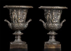 Pair Of Medici Vase Chiseled Bronze After The Antique Italian 19th Century