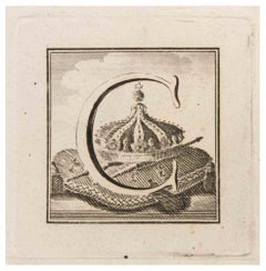 Lettera maiuscola C - Acquaforte di Luigi Vanvitelli - XVIII secolo