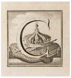 Capital Letter C - Etching by Luigi Vanvitelli - 18th Century