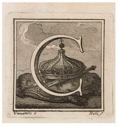 Capital Letter C - Etching by Luigi Vanvitelli - 18th Century
