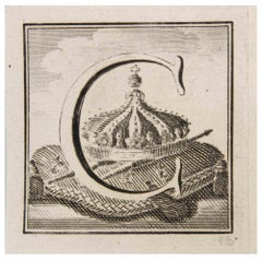Capital Letter C - Etching by Luigi Vanvitelli - 18th Century