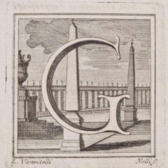 Capital letter "G" - Etching by Luigi Vanvitelli - 18th Century