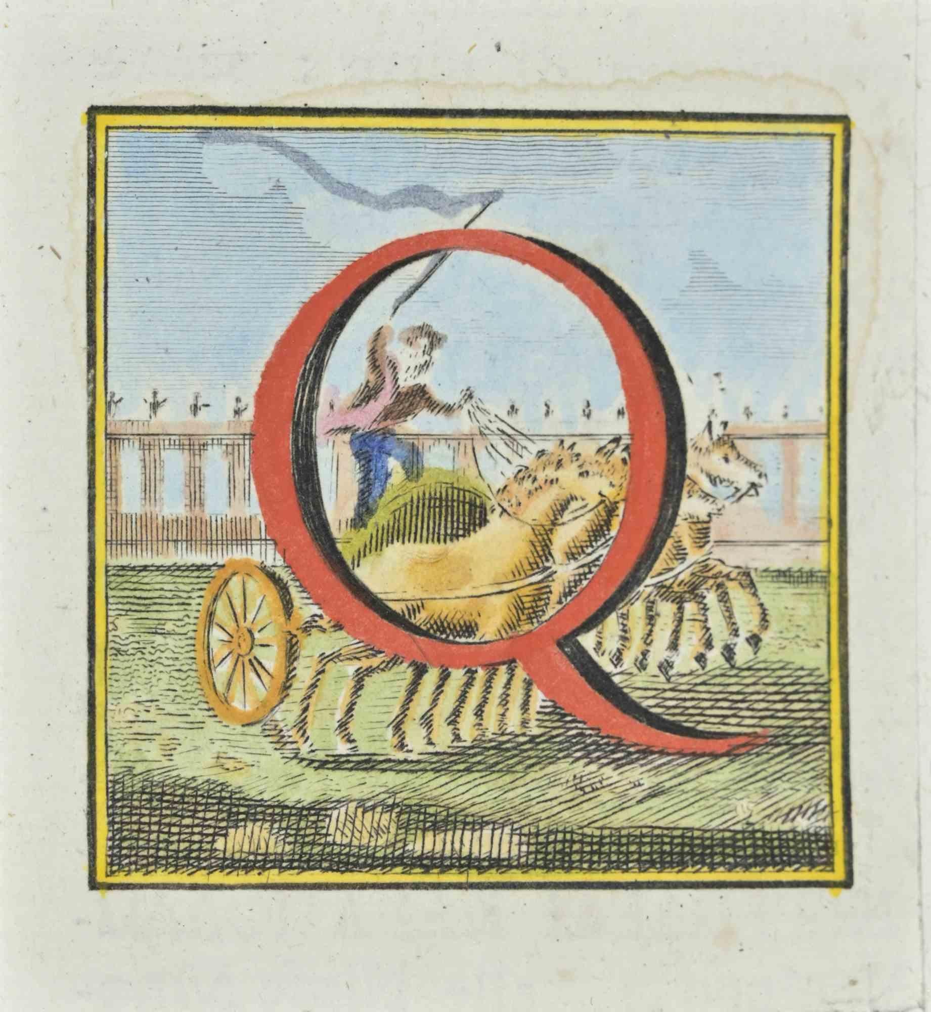 Großbuchstabe Q aus dem ... - Radierung von Luigi Vanvitelli - 18. Jahrhundert