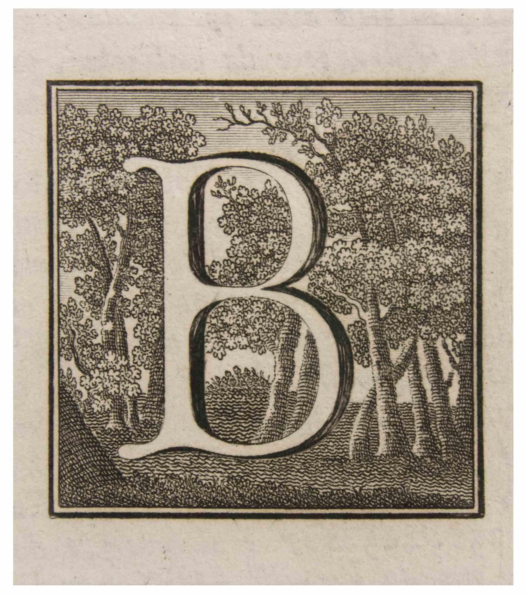 Letter B is an Etching realized by Luigi Vanvitelli.

The etching belongs to the print suite “Antiquities of Herculaneum Exposed” (original title: “Le Antichità di Ercolano Esposte”), an eight-volume volume of engravings of the finds from the