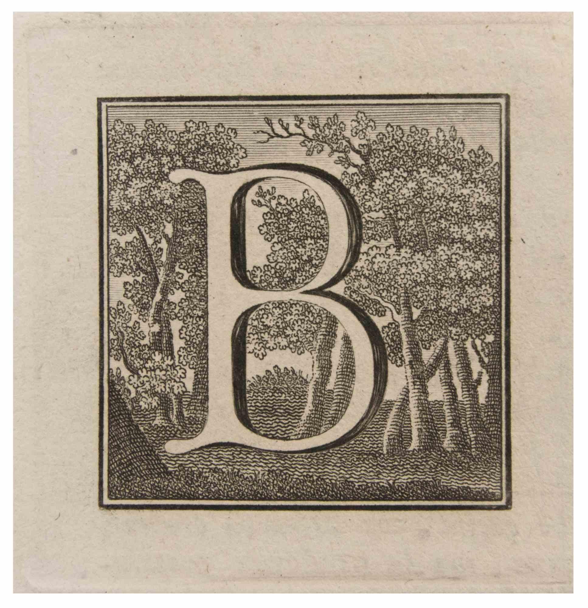 Letter B is an Etching realized by Luigi Vanvitelli.

The etching belongs to the print suite “Antiquities of Herculaneum Exposed” (original title: “Le Antichità di Ercolano Esposte”), an eight-volume volume of engravings of the finds from the