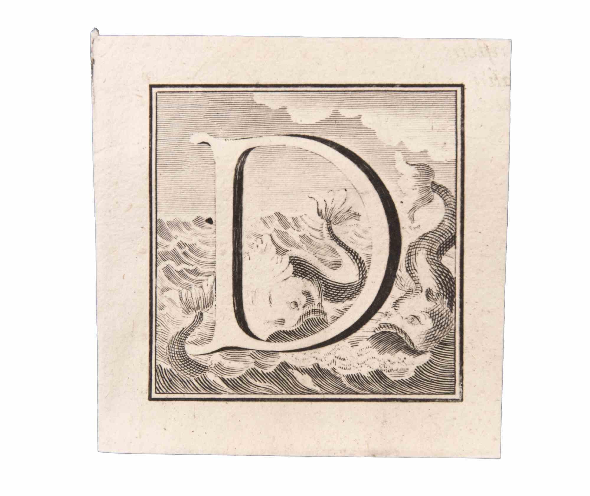 Lettre D est une gravure réalisée par Luigi Vanvitelli artiste du 18ème siècle.

La gravure appartient à la suite d'estampes "Antiquités d'Herculanum exposées" (titre original : "Le Antichità di Ercolano Esposte"), un volume de huit gravures des
