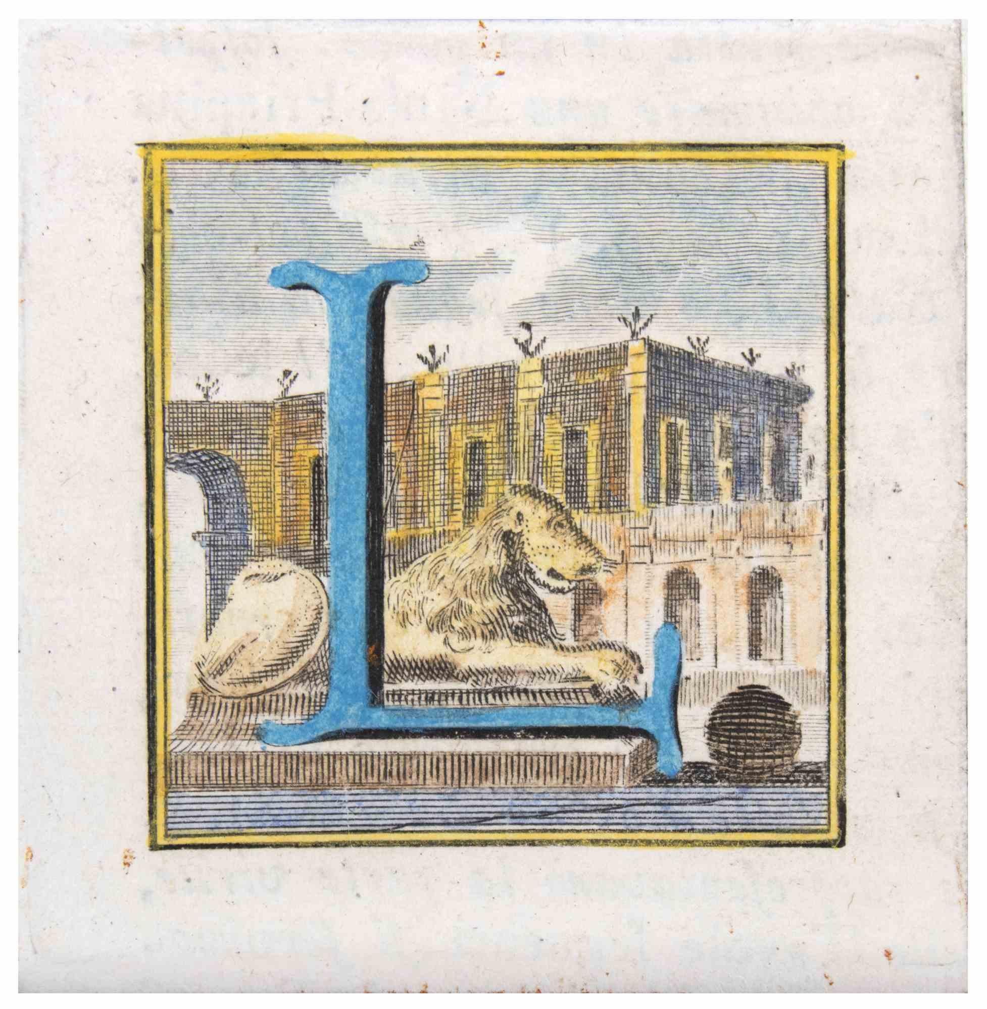 Der Buchstabe L ist eine Radierung von Luigi Vanvitelli, einem Künstler des 18. Jahrhunderts.

Guter Zustand.

Die Radierung gehört zu der Druckserie "Antiquities of Herculaneum Exposed" (Originaltitel: "Le Antichità di Ercolano Esposte"), einem