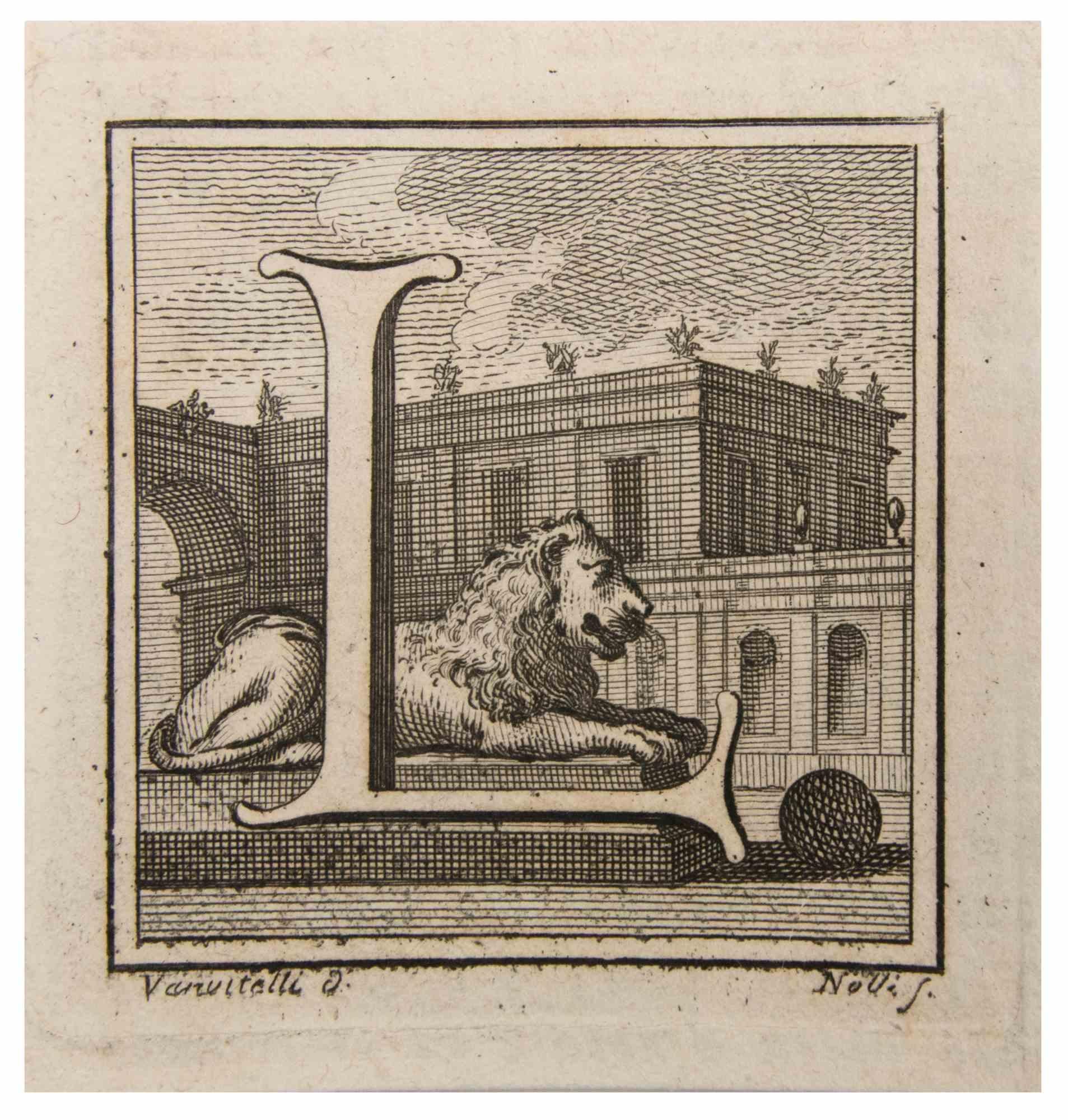 Letter L is an Etching realized by Luigi Vanvitelli in 18th century.

The etching belongs to the print suite “Antiquities of Herculaneum Exposed” (original title: “Le Antichità di Ercolano Esposte”), an eight-volume volume of engravings of the finds
