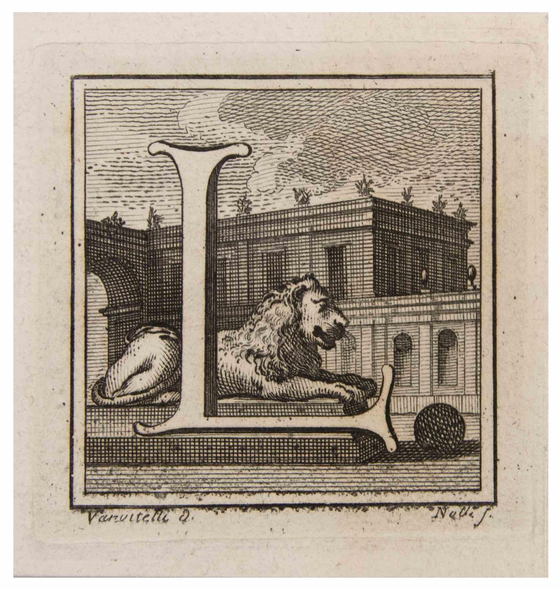 La lettre L est une gravure réalisée par Luigi Vanvitelli au XVIIIe siècle.

La gravure appartient à la suite d'estampes "Antiquités d'Herculanum exposées" (titre original : "Le Antichità di Ercolano Esposte"), un volume de huit gravures des