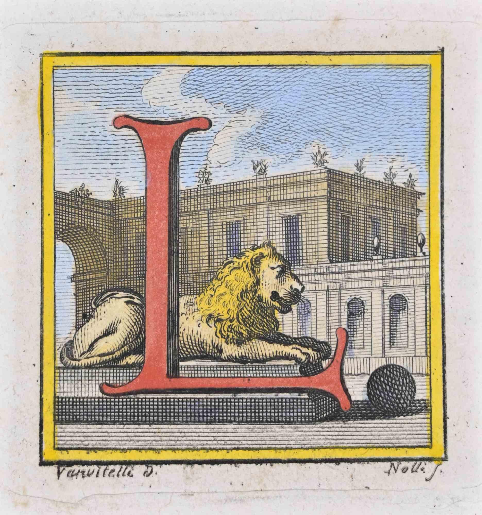 Letter L - Etching by Luigi Vanvitelli - 18th Century