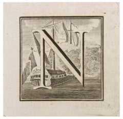 Antique Letter N - Etching by Luigi Vanvitelli - 18th Century
