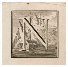 Antique Letter N - Etching by Luigi Vanvitelli - 18th Century